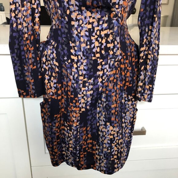 Reiss Esmerelda-Coco Moon Print Deep V Nk Mini Dress Navy Burnt Org Tan Sz 6 NWT - Picture 2 of 16
